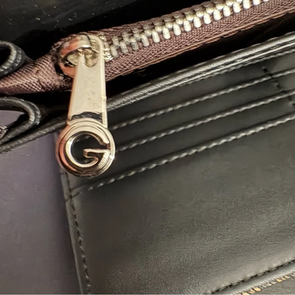 Fashion Trifold Long Wallet Black Brown Snap Closure Silver Hardware - Picture 14 of 15